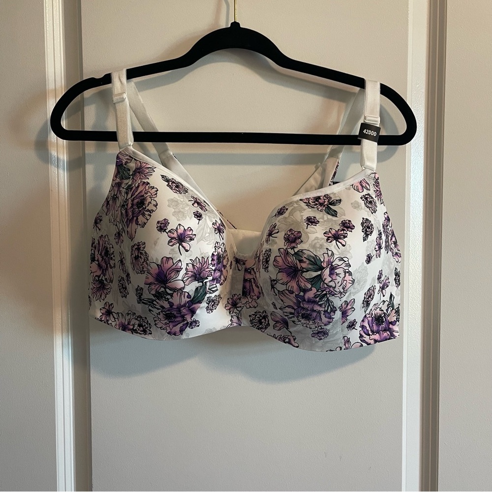 Torrid White/Watercolor Floral Full Coverage Lined Balconette Bra, 42DDD NWT